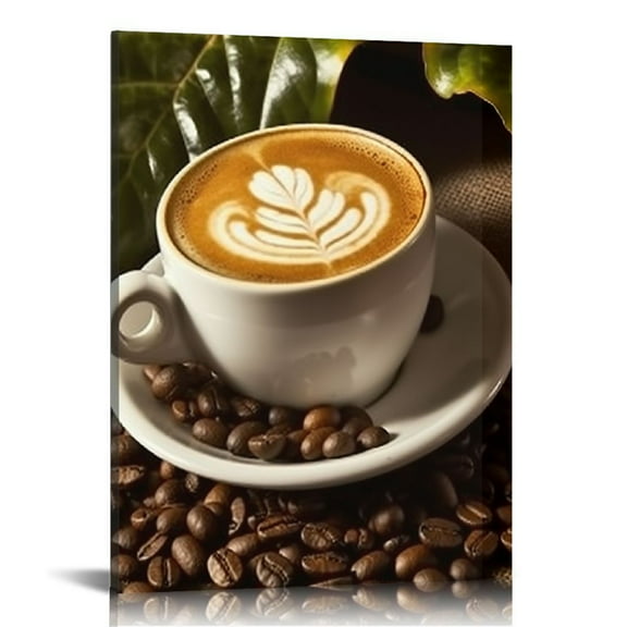 Creowell Kitchen Canvas Wall Art Coffee Bean Coffee Cup Coffee Grinder Canvas Pictures Modern Artwork Prints for Dining Room Home Decorations Framed Ready to Hang 16x20 in/12x16 in