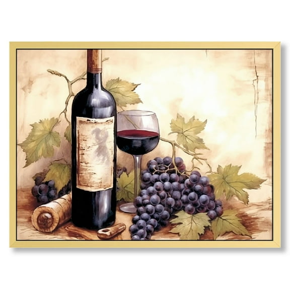 Creowell Kitchen Decor Wall Art Wine Pictures Poster Grape Wine Canvas Prints Painting for Dining Room Living Room Restaurant Rustic Farmhouse Wall Decorations Retro Mid Century Artwork 16x12/20x16in