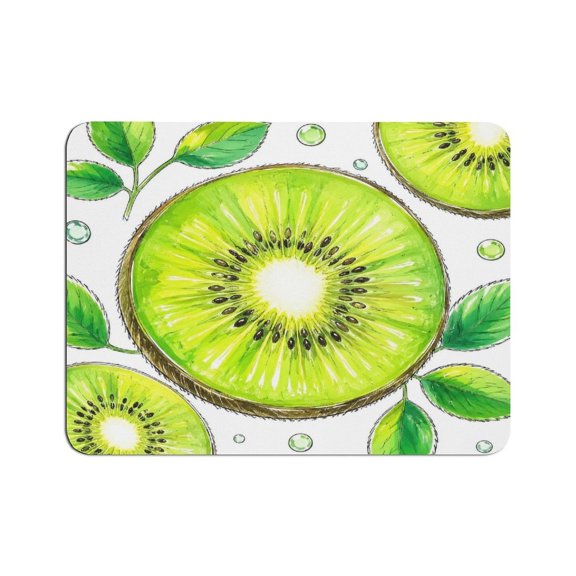 Creowell  Kiwi Slice Leaf Watercolor Pattern Mouse Pad, Square Smooth Surface Desk Mat, Stitched Edge for Office, Laptop, Computer, Home,
