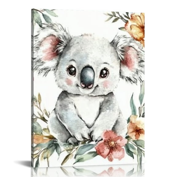 Creowell Koala Bear Flowers Watercolor Painting Canvas Print Wall Art 12x16in