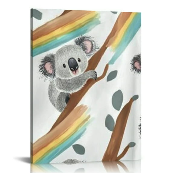 Creowell Koala Bear Rainbow Furry Art Canvas Prints Home Decor 12x16in