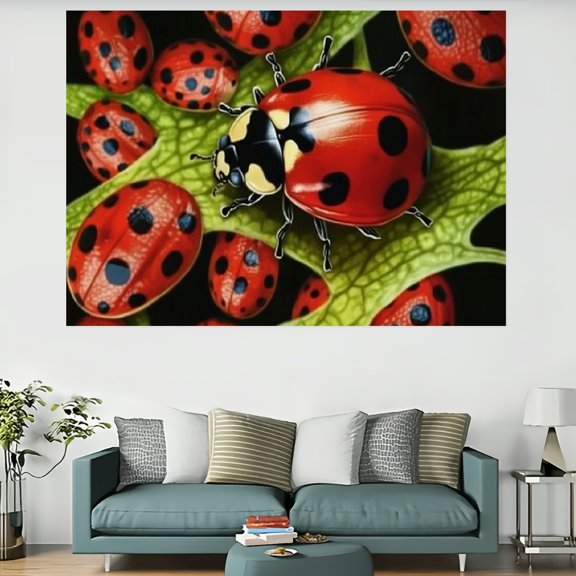 Creowell Ladybug Leaf Macrophotography Wall Art Tapestry 100% Polyester 60x40in