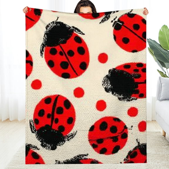 Creowell Ladybug Pattern Soft Flannel Blanket for All Seasons 40*50in