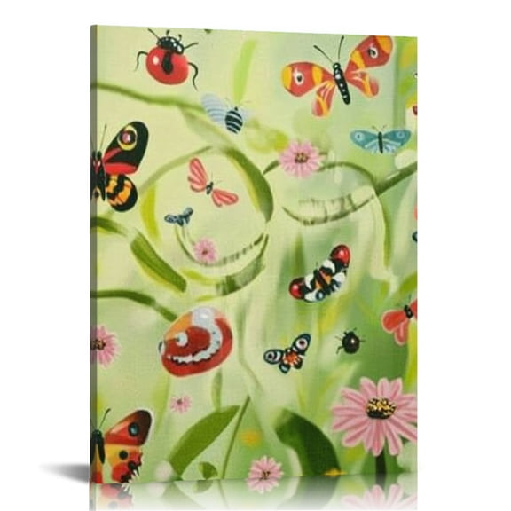 Creowell Ladybugs Butterflies Flowers Canvas Wall Art Modern Prints Home Decor Living Room Bathroom Bedroom Office 16x20in