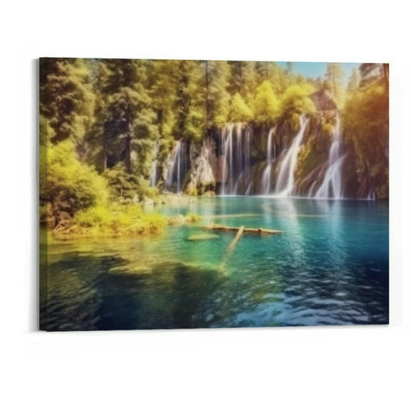 Creowell Lake Water Pictures Canvas Wall Art for Living room Bedroom Wall Decor,Waterfall Wall Art Print Paitnings for home Decor,Morden Artwork Sunset Tree Canvas Art WaterproofStretched -20x16in