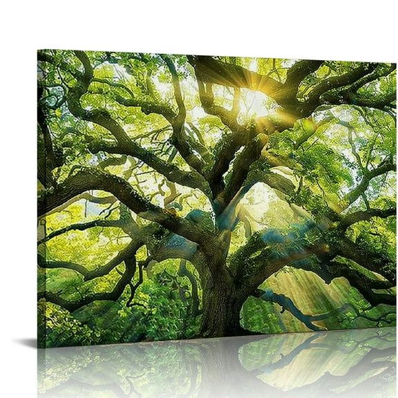 Creowell Landscape Canvas Artwork Angel Oak Tree Picture Prints Sunshine Through Tree Canvas Green Oak Tree Painting South Carolina Tree Print Nature Canvas 20x16 in/16x12 in