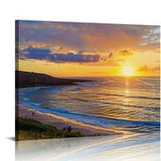 Creowell Large Canvas Wall Decorations Sunrise From Hanauma Bay On Oahu, Hawaii Landscape Printed Paintings For Living Room Framed Ready To Hang 16x12in