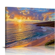 Creowell Large Canvas Wall Decorations Sunrise From Hanauma Bay On Oahu, Hawaii Landscape Printed Paintings For Living Room Framed Ready To Hang  20x16in