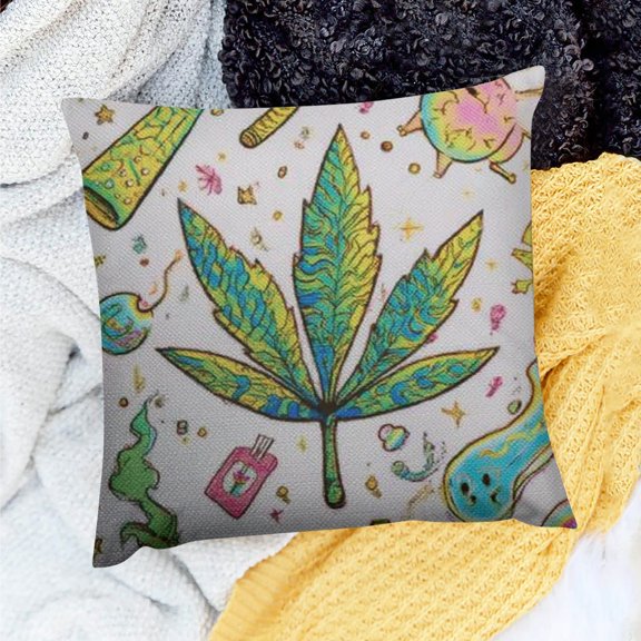 Creowell Leaf Funk Art Pillow Case for Home Sofa Couch 100% Linen 18x18in