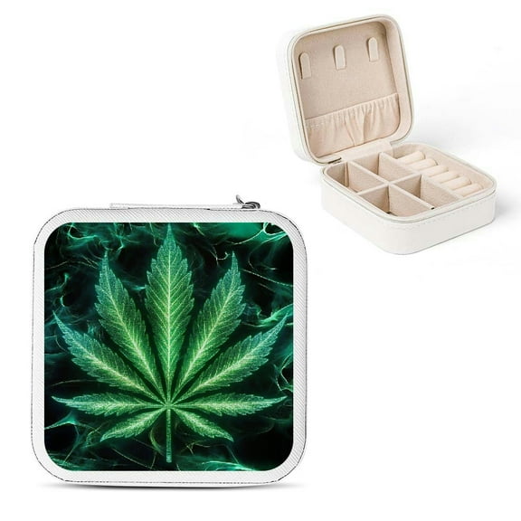 Creowell Leaf Hologram Green Christmas Gifts Jewelry Box Travel Case White