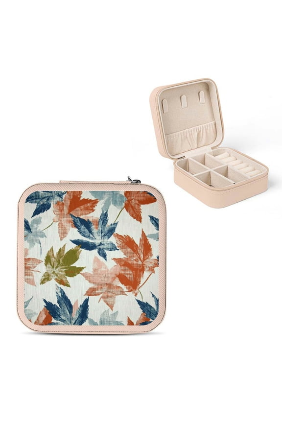 Leaf Pattern Jewelry Box for Necklace, Ring, Earring - Bridesmaid Gift and Travel Essential, Compact Size, Multiple Storage Spaces, Zipper Closure, Ideal for Organizing Jewelry Pink