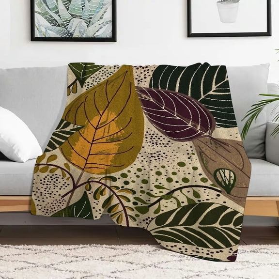 Creowell Leaves Dots Annabel Kidston Lightweight Flannel Blanket, Soft and Warm Fuzzy Cozy Blanket for Sofa, Travel, Camping, Bed, Chair - Multi-purpose Gift Blanket for All Seasons 30x40in