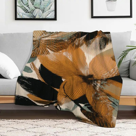 Creowell Leaves Flowers Generative Art Flannel Blanket - Soft Warm Multi-Purpose 50x60in