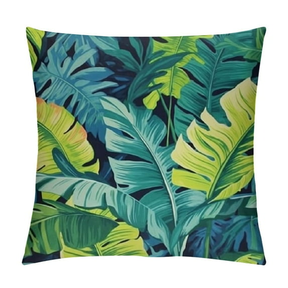 Creowell Leaves Jungle Pillow Covers Indoor Outdoor Aesthetic Decorative 1PC Short Plush Square Design 12x12in