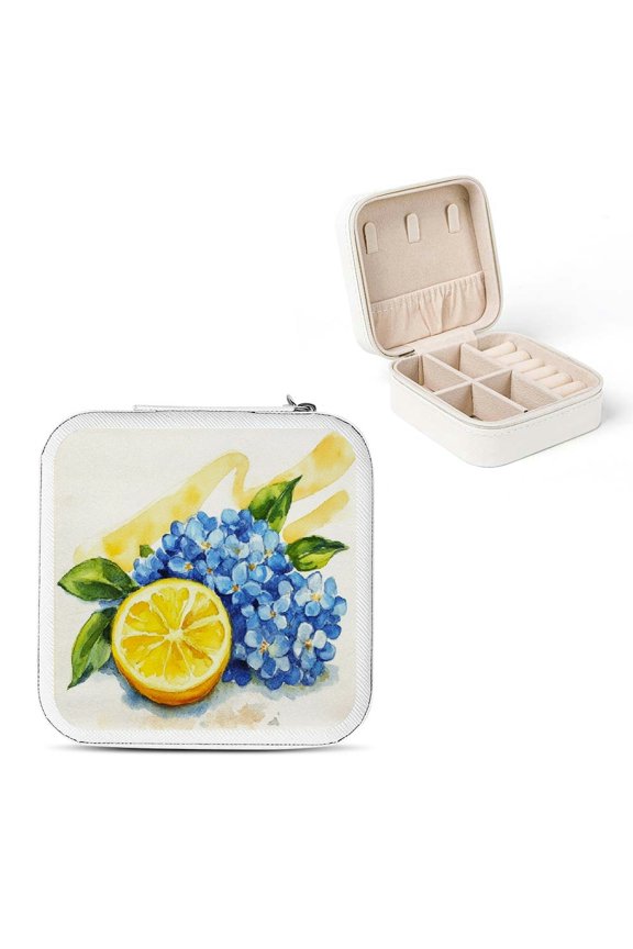 Lemon Blue Flowers Jewelry Box for Necklaces Rings Earrings White