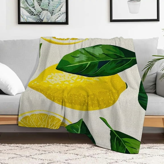 Creowell Lemon Green Leaf Home Leisure Flannel Blanket for Couch Bed Sofa Lightweight Multifunctional Travel Camping Chair All Season Gift Blanket 30x40in