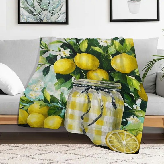 Creowell Lemons Mason Jar Flannel Blanket Soft Warm Multi-Purpose 30x40in