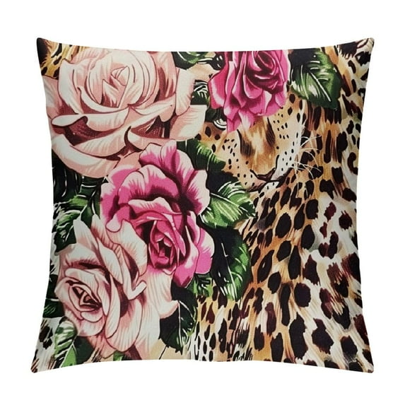 Creowell Leopard Print Roses Maximalist Print Pillow Covers for Couch High-Quality 1PC 20x20in