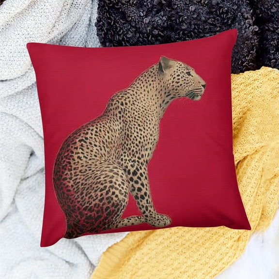 Creowell Leopard Red Minimalist Throw Pillow Cover 100% Linen 1 Pack 24x24in