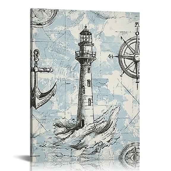 Creowell Lighthouse Anchor Compass Wall Decor Canvas Print 12x16in