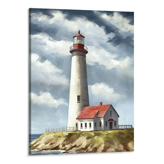 Creowell Lighthouse Canvas Wall Art Sail Boat Pictures Nautical Painting Artwork for Living Room Bedroom Bathroom Decoration 16x20 inch