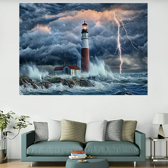 Creowell Lighthouse Storm Lightning Tapestry Wall Art for Home Decor 60x40in