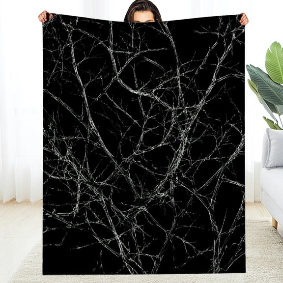Creowell Lightweight Durable Warm Cozy Throw Blanket, White Bare Branch Overlay Texture Soft Fluffy Flannel Blanket for Sofa Couch Bed - Air Conditioning Machine Washable