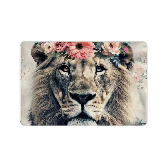 Creowell Lion Flower Crown Artistic Diatom Mud Bath Mat Non-Slip 24x16in