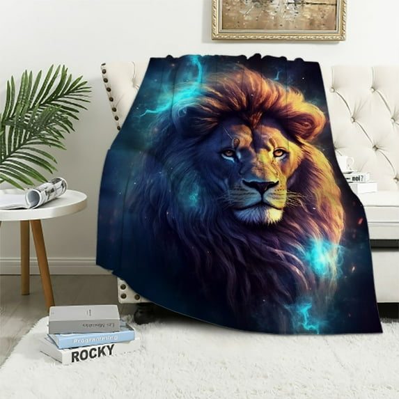 Creowell Lion Stars Fantasy Print Throw Blanket for Bed Couch Car- Lightweight Blanket for All Seasons, Kids and Adults - Available in Multiple Sizes 50x60in