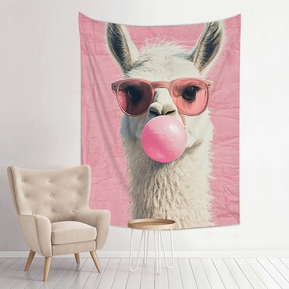 Creowell Llama Sunglasses Bubble Gum Tapestry Wall Hanging 100% Polyester 30x40in