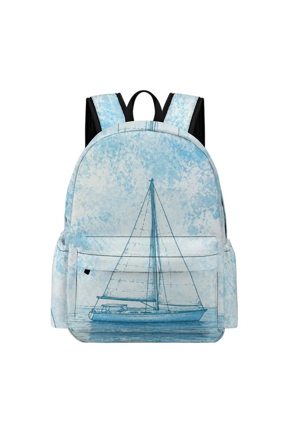Lone Sailboat Moon Sea Art Printed Oxford Backpack, Large Capacity Laptop Backpack, Water Resistant, Travel Daypack for College Work Commuting Adults, 42x30x15cm