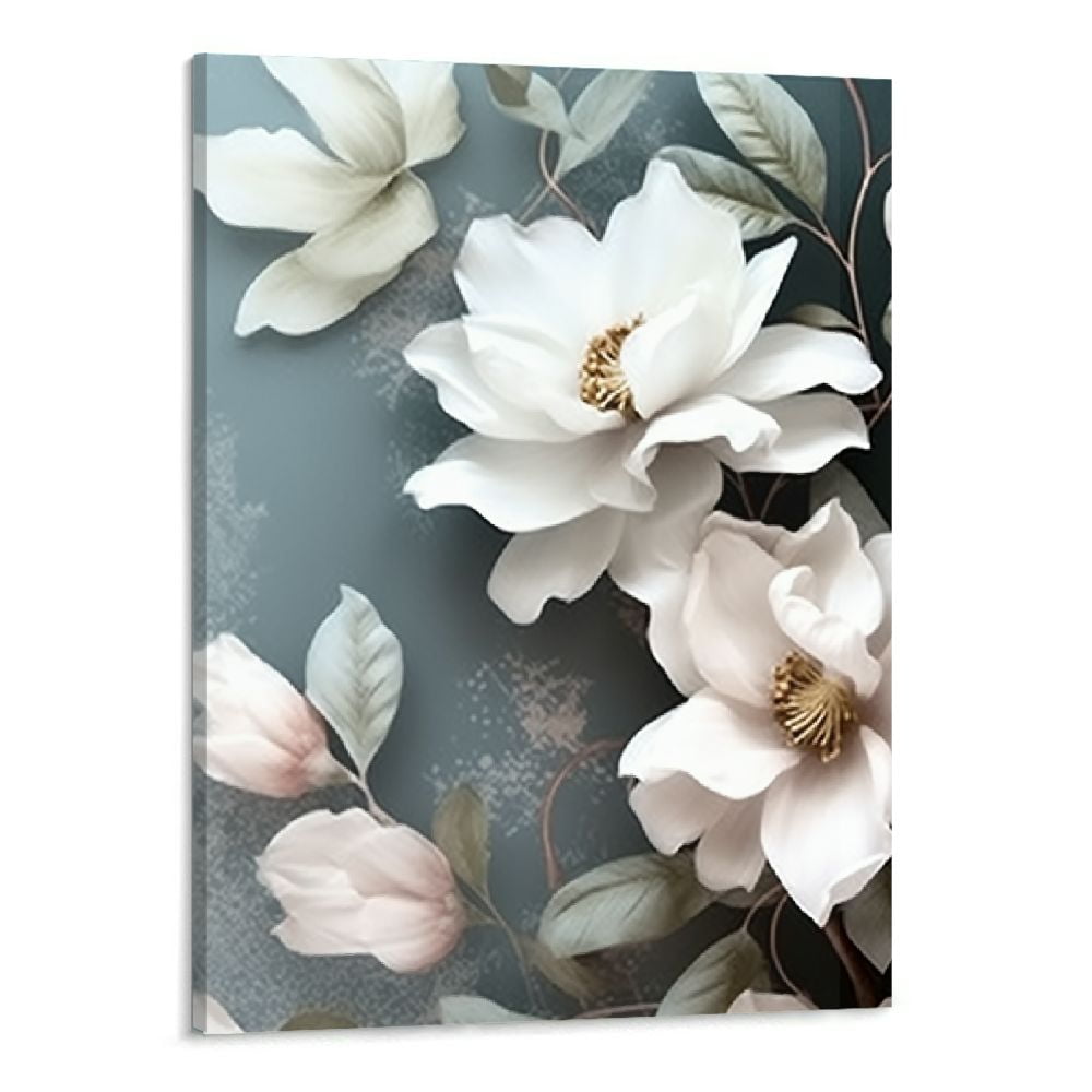 Creowell Lotus Flower Wall Art White Blossom Floral Painting Canvas Art ...