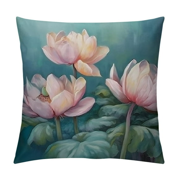 Creowell Lotus Flowers Pillow Covers for Couch Sofa Indoor Outdoor Aesthetic Decorative Throw Pillow Cover 1PC 12x12in