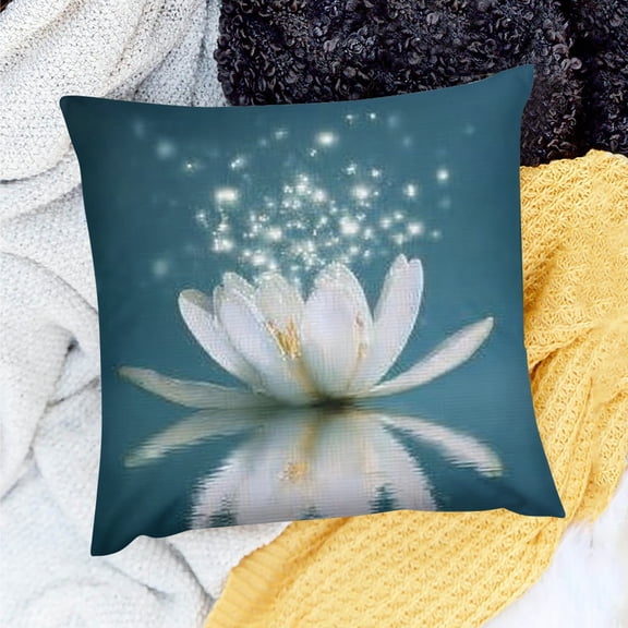 Creowell  Magic Lotus Floral Pillow Cover, Glowing Waterlily Floral Floating on Pond Water Artwork for Oriental Zen Spa, Fairytale Gifts for Women and Girls Home Decor Pillowcase for Sofa  18x18in