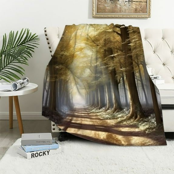 Creowell Magical Forest Print Throw Blanket for Bed Couch Car Kids Adults Soft Plush Blankets All Seasons Flannel Material 40x50in