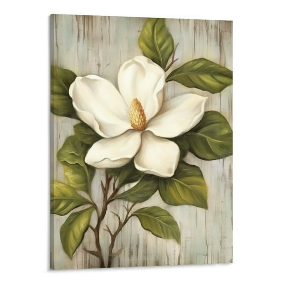 Creowell Magnolia Floral Canvas Wall Art: White Flower Artwork on Texture Rustic Nature Blossom Painting Elegant Nature Picture Ready to Hang Prints for Bedroom Kitchen Dining Room- 16x20 Inches