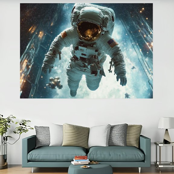 Creowell Man Space Station Floating Tapestry Wall Decoration 100% Polyester 60x40in