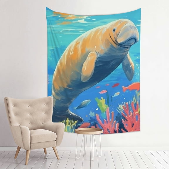 Creowell Manatee Coral Reef Tapestry Wall Hanging, 100% Polyester, Decorative for Bedroom, Living Room, Dorm, Four Sizes Available 30x40in