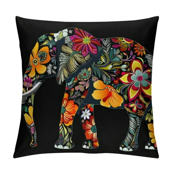 Creowell  Mandala Floral Elephant Throw Pillow Case Cushion Cover Home Office Decorative for Sofa Living Room Square Multi-Size