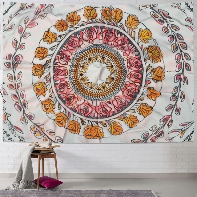 Creowell Mandala Tapestry Aesthetic,Boho Tapestry Wall Hanging,Pink