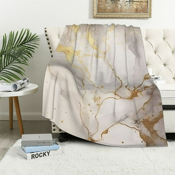 Creowell Marble Gold Flecks White Background Throw Blanket Bedding Cozy Lightweight for Couch Sofa Bed All Seasons Excellent Hand Feel 50x60in