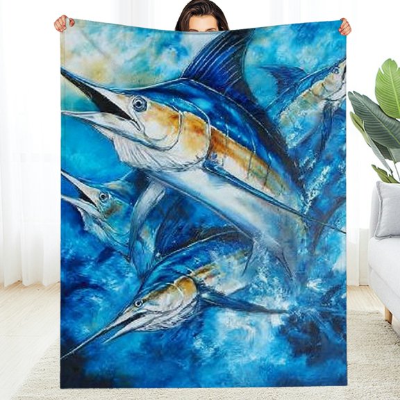 Creowell Marlin Fish Ocean Fuzzy Fluffy Soft Cozy Blanket 50*60in