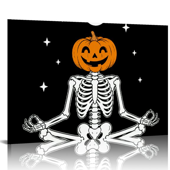 Creowell Meditating Pumpkin Skeleton  Ready An Excellent Gift Choice,  HD Print Framed Canvas Wall Art, Wall Art Suitable For Living Room Bedroom Kitchen Classroom Studio Family
