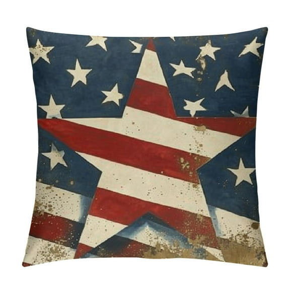 Creowell Memorial Day 4th of July Patriotic Decorative Throw Pillow Cover, God Bless America Veterans Day Cushion Case, American USA Star Stripe Home of The Free Because of The Brave Decor White