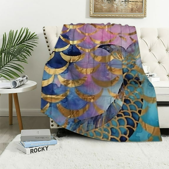 Creowell   Mermaid Fish Scale Blanket, Mermaid Blanket Gifts for Girl Baby Toddler Infant Newborn,Soft Warm Cozy Mermaids Squama Print Throw for Bedroom Living Room Decor for Pet White