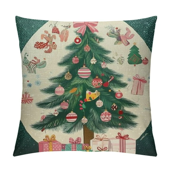 Creowell  Merry Christmas Green Throw Pillow Covers,Winter Holiday Party Cushion Case Decoration for Sofa Couch 12x12in