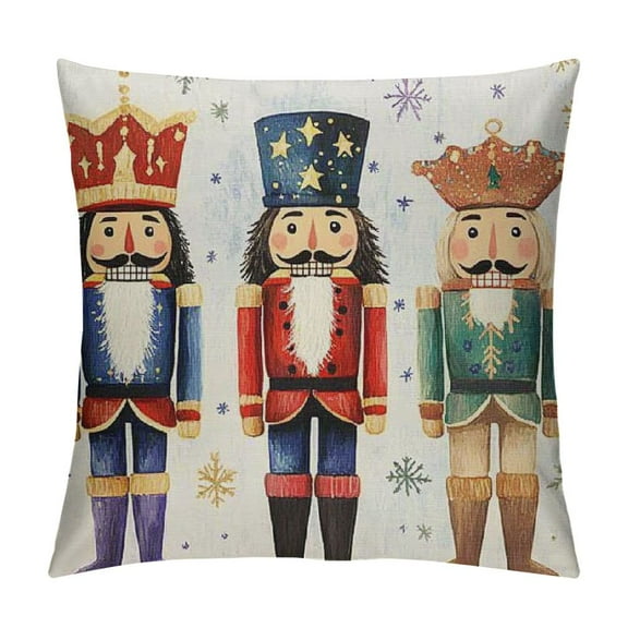 Creowell Merry Christmas Throw Pillow Covers, Nutcracker Christmas Decor, Decorative Holiday Pillow Covers Xmas Decoration Winter Sofa Couch Cushion Case Home Party Farmhouse Rustic Gift 12x12in