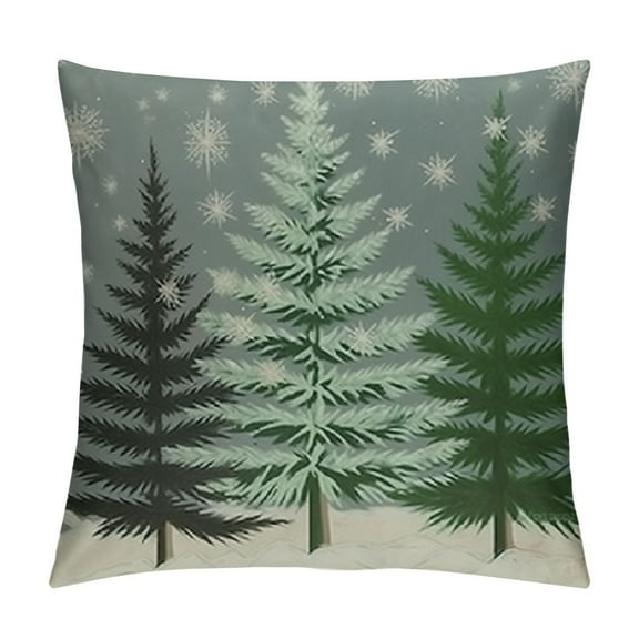 Creowell  Merry Christmas Tree Hello Winter Green Throw Pillow Covers,Mistletoe Pine Spruce Holiday Cushion Case Decoration for Sofa Couch