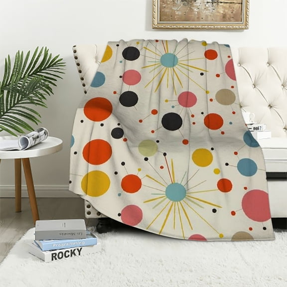 Creowell Mid Century Throw Blanket, Retro Abstract Geometric Pattern Boho 1950s 1960s Iconic Atomic Starbursts Modern Sputnik Print Blanket for Couch Sofa Bed Decorative Gifts