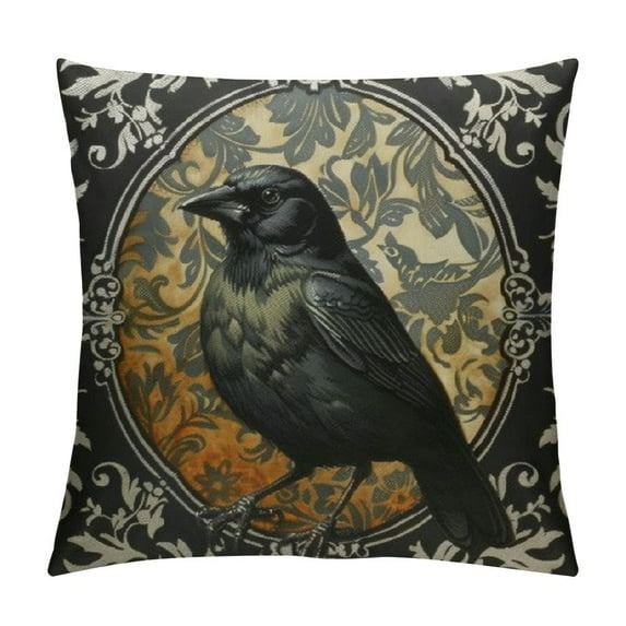 Creowell Modern Vintage Halloween Crow Pillow Cover,Decorative Couch Pillow Cover for Sofa,Cushion Case Indoor Outdoor Home Decoration 22x22in
